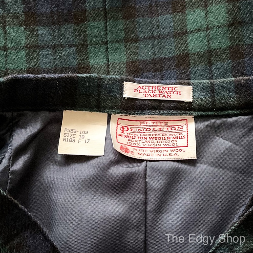Pendleton | Vintage Wool Plaid Pencil Skirt Black Tartan 1980s - Picture 6 of 6